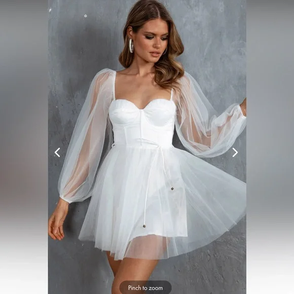 FAIRYTALE DREAM SHEER SLEEVE MINI DRESS WHITE - Picture 3 of 3